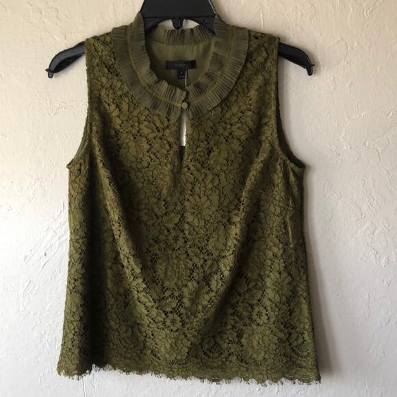 NWT J. Crew Lace Ruffle Neckline Sleeveless Blouse - Picture 1 of 4